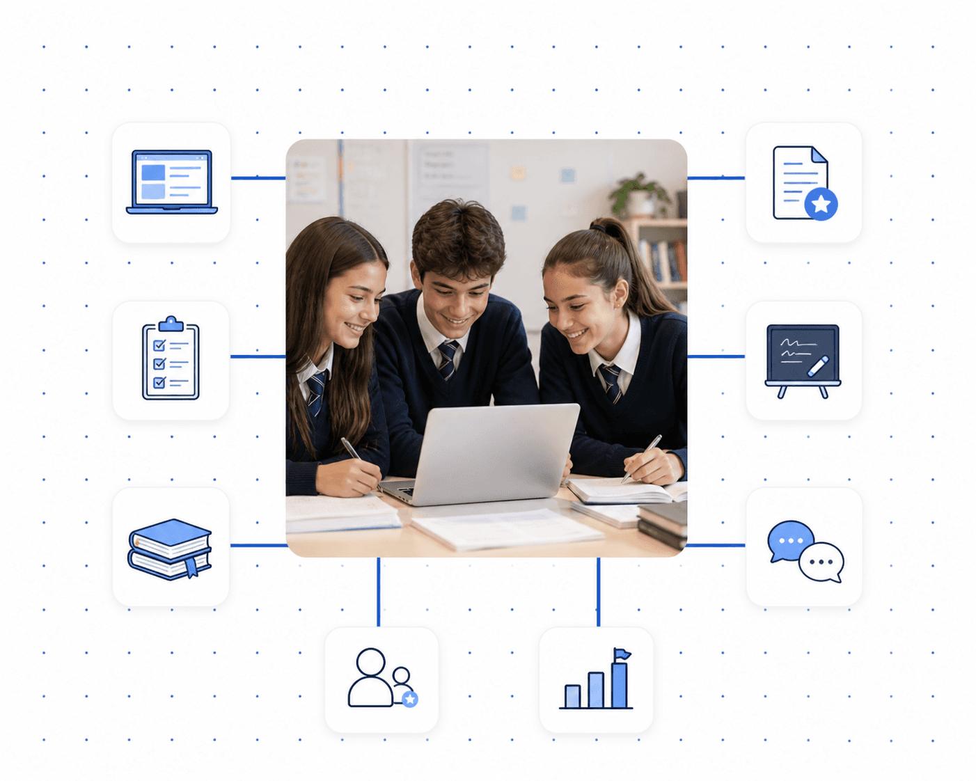 Estudiantes usando una plataforma educativa conectada