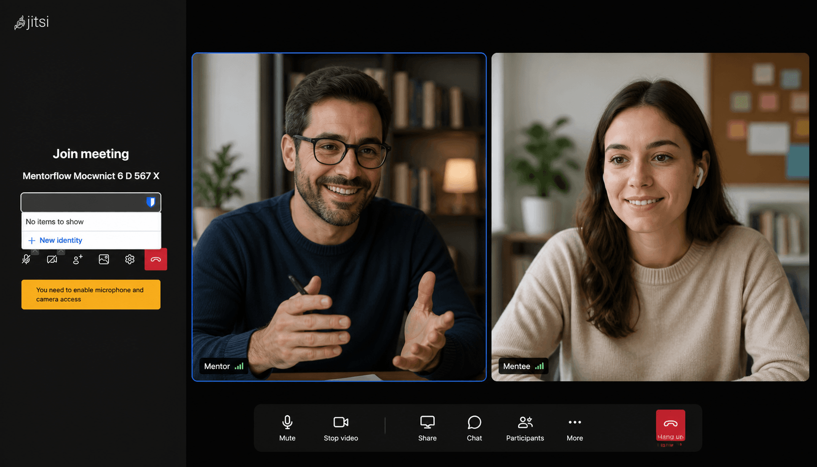 Videollamada entre mentor y mentee con Mentorflow